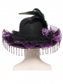 Black and Purple Vintage Gothic Frilly Feather Beaded Tassel Hat