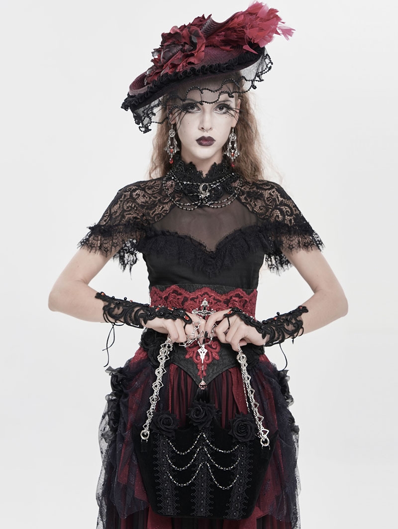 Black Gothic Velvet Rose Beading Chain Shoulder Bag