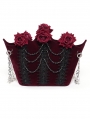 Burgundy Gothic Velvet Rose Beading Chain Shoulder Bag