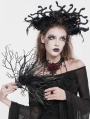 Black Gothic Metal Cross Branch Rose Feather Fan