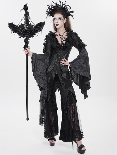 Black Gothic Retro Cross Beaded Chain Feather Scepter