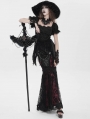 Black Gothic Retro Cross Beaded Chain Feather Scepter