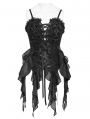 Black Vintage Gothic Lace Trim Ruffle Tassel Corset Top