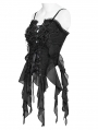 Black Vintage Gothic Lace Trim Ruffle Tassel Corset Top