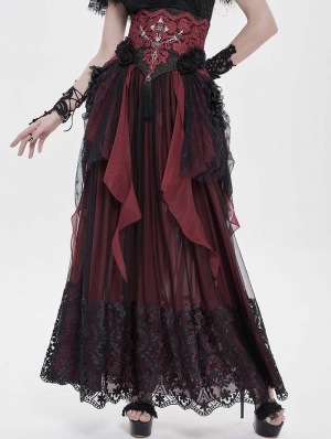 Black and Red Retro Gothic Cross Bat Corset with Tulle Skirt