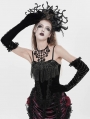 Black Retro Gothic Floral Beaded Tassel Velvet Corset Top