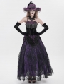 Black and Purple Retro Gothic Floral Beaded Tassel Velvet Corset Top