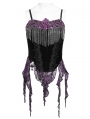 Black and Purple Retro Gothic Floral Beaded Tassel Velvet Corset Top