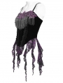 Black and Purple Retro Gothic Floral Beaded Tassel Velvet Corset Top