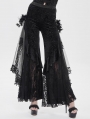 Black Vintage Gothic Flower Mesh Velvet Flared Pants for Women