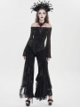 Black Vintage Gothic Flower Mesh Velvet Flared Pants for Women