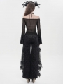 Black Vintage Gothic Flower Mesh Velvet Flared Pants for Women