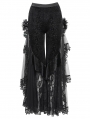 Black Vintage Gothic Flower Mesh Velvet Flared Pants for Women