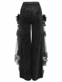 Black Vintage Gothic Flower Mesh Velvet Flared Pants for Women