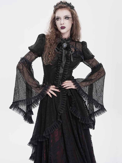 Black Vintage Gothic Flared Long Sleeve Frilly Shirt for Women