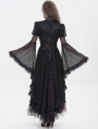 Black Vintage Gothic Flared Long Sleeve Frilly Shirt for Women