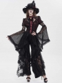 Black and Red Vintage Gothic Flared Long Sleeve Frilly Shirt for Women
