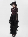 Black and Red Vintage Gothic Flared Long Sleeve Frilly Shirt for Women