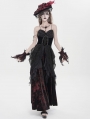Black and Red Vintage Gothic Sexy Strappy Backless Velvet Long Party Dress