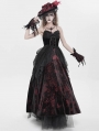 Black and Red Vintage Gothic Sexy Strappy Backless Velvet Long Party Dress
