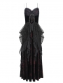 Black and Red Vintage Gothic Sexy Strappy Backless Velvet Long Party Dress