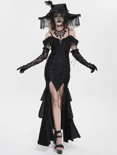 Black Gothic Sexy Off-the-Shoulder Velvet Slit Fishtail Dress
