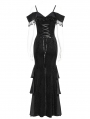Black Gothic Sexy Off-the-Shoulder Velvet Slit Fishtail Dress