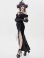 Black and Purple Gothic Sexy Off-the-Shoulder Velvet Slit Fishtail Dress