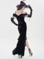Black and Purple Gothic Sexy Off-the-Shoulder Velvet Slit Fishtail Dress