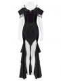 Black and Purple Gothic Sexy Off-the-Shoulder Velvet Slit Fishtail Dress