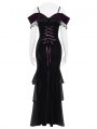 Black and Purple Gothic Sexy Off-the-Shoulder Velvet Slit Fishtail Dress