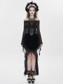 Black Gothic Rose Mesh Velvet High-Low Fishtail Skirt