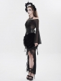 Black Gothic Rose Mesh Velvet High-Low Fishtail Skirt