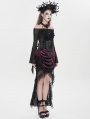 Black and Red Gothic Rose Mesh Velvet High-Low Fishtail Skirt