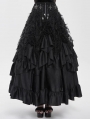 Black Gothic Rose High Waist Layered Ruffle Maxi Skirt