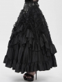 Black Gothic Rose High Waist Layered Ruffle Maxi Skirt