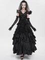 Black Gothic Rose High Waist Layered Ruffle Maxi Skirt