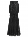 Black Gothic Floral Lace Embroidered Tasseled Fishtail Skirt