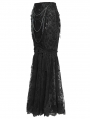 Black Gothic Floral Lace Embroidered Tasseled Fishtail Skirt