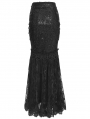 Black Gothic Floral Lace Embroidered Tasseled Fishtail Skirt