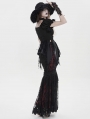 Black and Red Gothic Floral Lace Embroidered Tasseled Fishtail Skirt