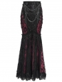 Black and Red Gothic Floral Lace Embroidered Tasseled Fishtail Skirt