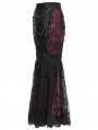 Black and Red Gothic Floral Lace Embroidered Tasseled Fishtail Skirt