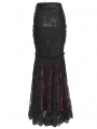 Black and Red Gothic Floral Lace Embroidered Tasseled Fishtail Skirt