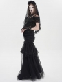 Black Gothic Layered Mesh Mermaid Low Back Maxi Dress