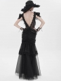 Black Gothic Layered Mesh Mermaid Low Back Maxi Dress