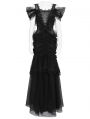 Black Gothic Layered Mesh Mermaid Low Back Maxi Dress