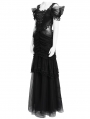 Black Gothic Layered Mesh Mermaid Low Back Maxi Dress