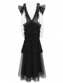 Black Gothic Layered Mesh Mermaid Low Back Maxi Dress