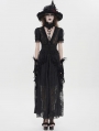Black Gothic Deep V-Neck High Slit Floral Mesh Long Dress